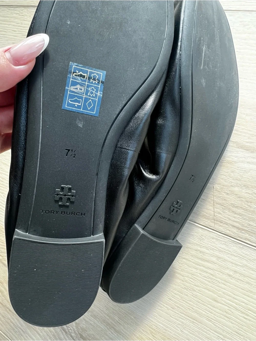Tory Burch “Eddie” Black Ballet Flats with Gold Logo Button